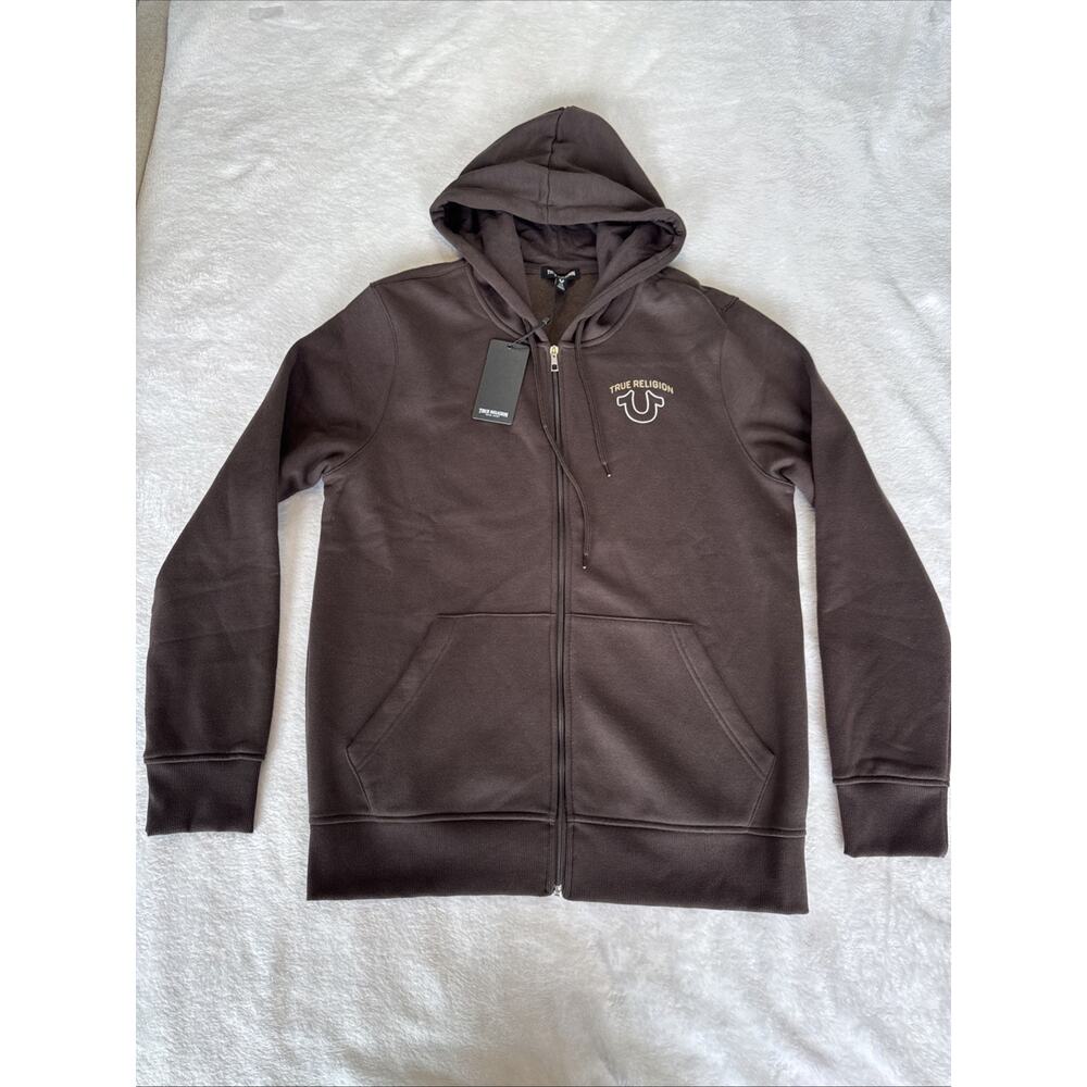 True Religion Java Brown Zip Up Hooded Sweatshirt Hoodie Men L Style 700784 NWT